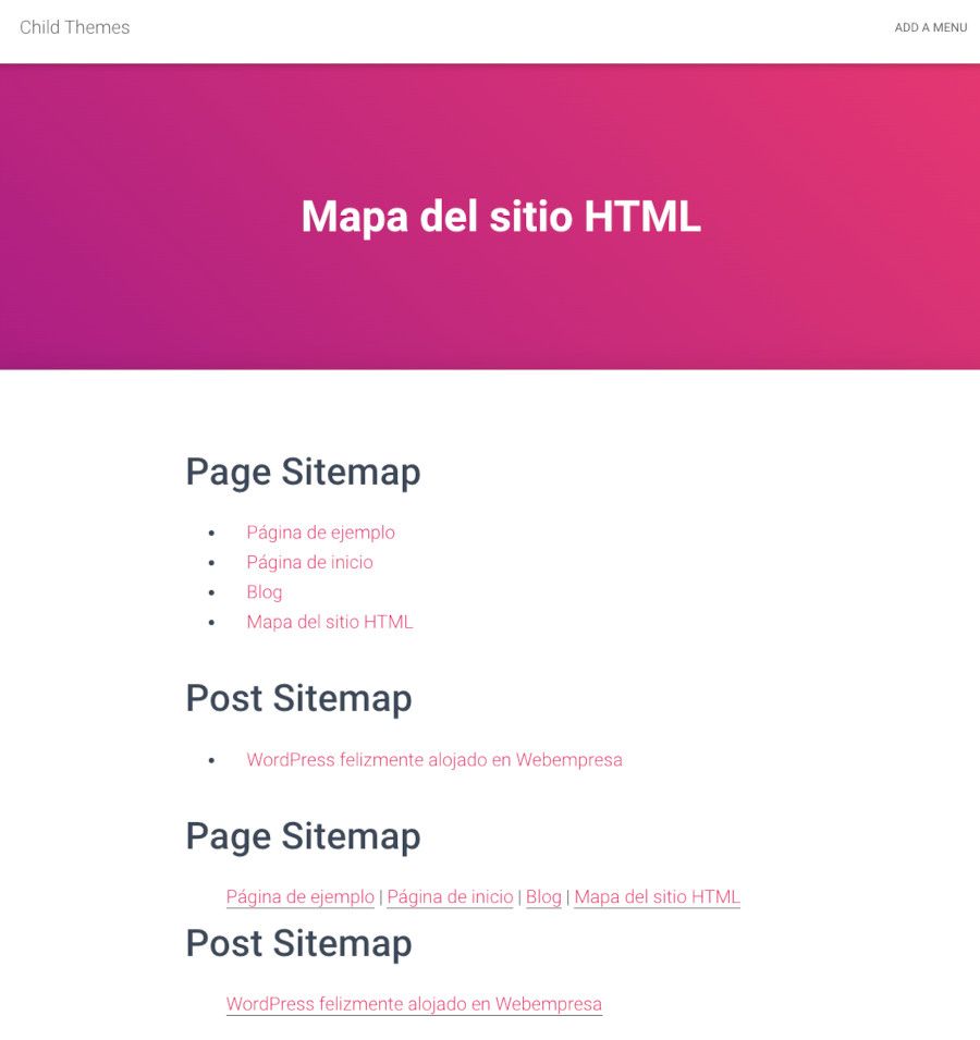 wp-simple-html-sitemap-mapa-html Resultado de la página del mapa del sitio HTML