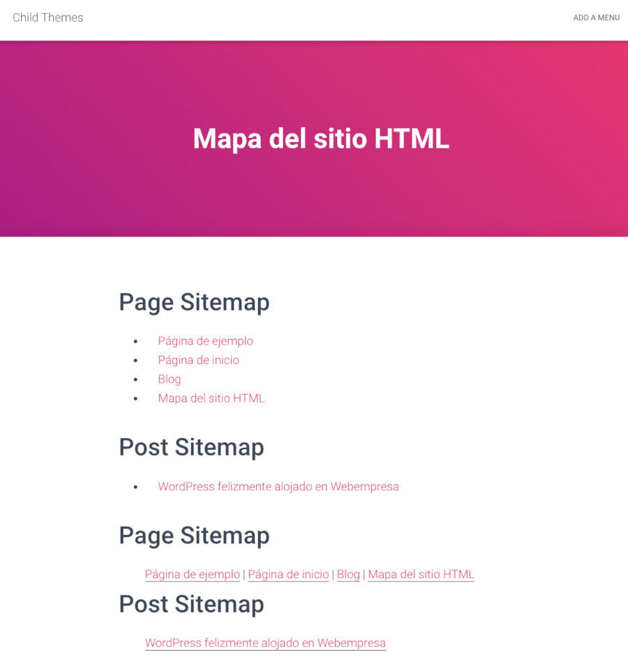 Resultado de la página del mapa del sitio HTML