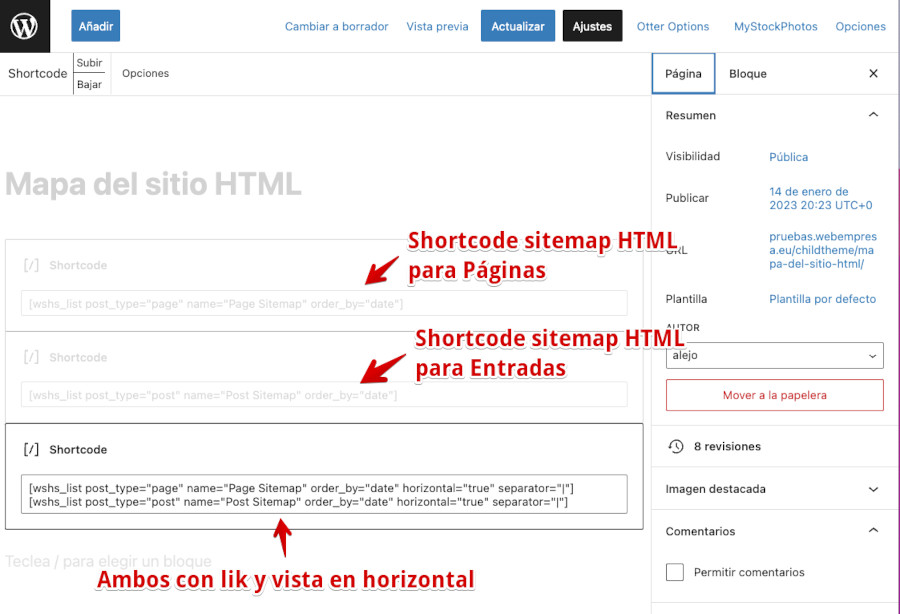 Página del mapa del sitio HTML