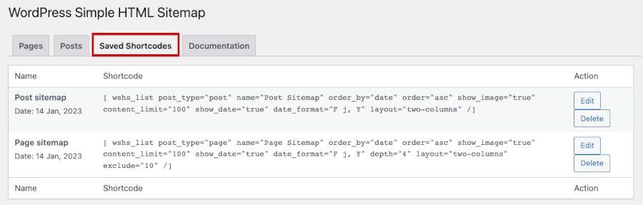 wp-simple-html-sitemap-shortcodes-saved Shortcodes guardados de Entradas y Páginas para mapa del sitio HTML