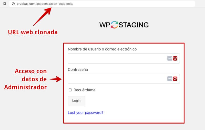 Acceso al sitio clonado con credenciales de administrador