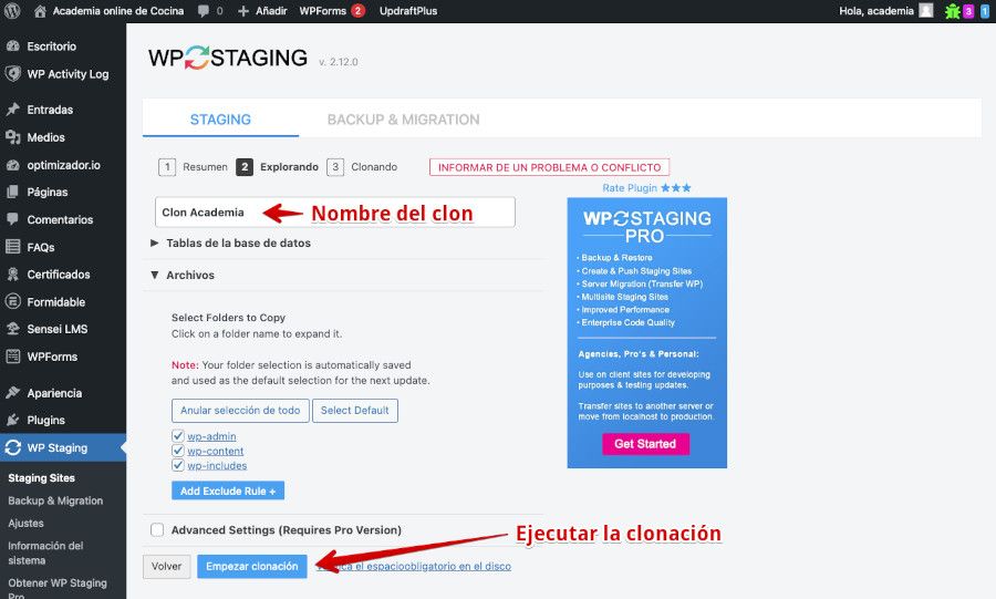 Empezar clonación del sitio web