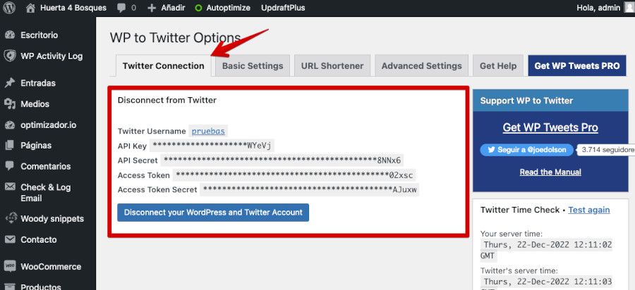 wp-to-twitter-optiones-api-key Datos de conexión con la cuenta de Twitter