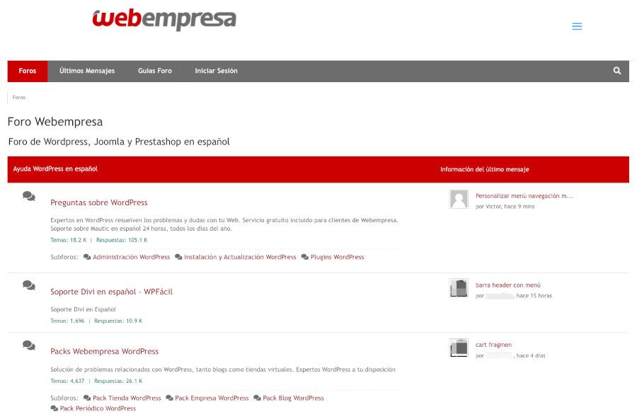 Ejemplo de Foro de Webempresa con wpForum
