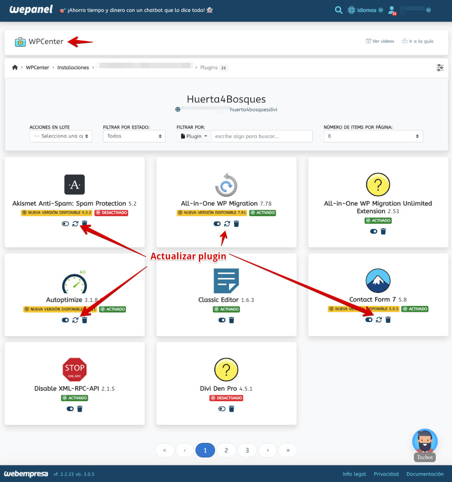 WePanel - WPCenter - Actualizar plugins