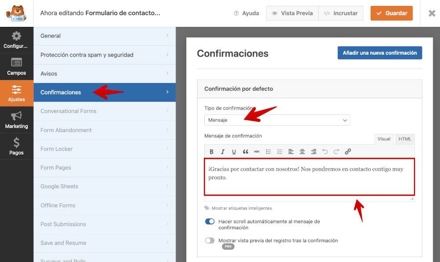 wpforms-ajustar-texto-confirmaciones Personalizar mensaje de confirmación