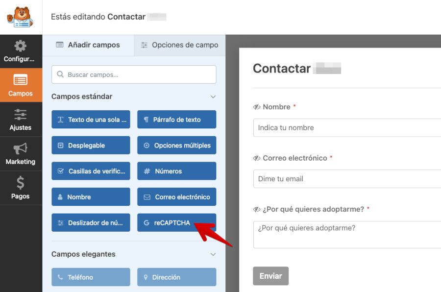 Activar campo de reCAPTCHA en formulario