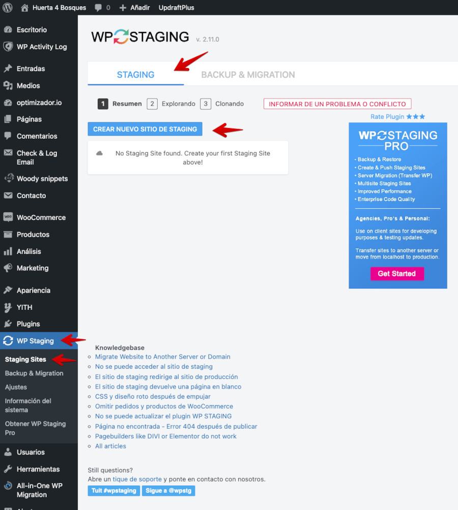 Crear un staging del sitio web con el plugin WP STAGING