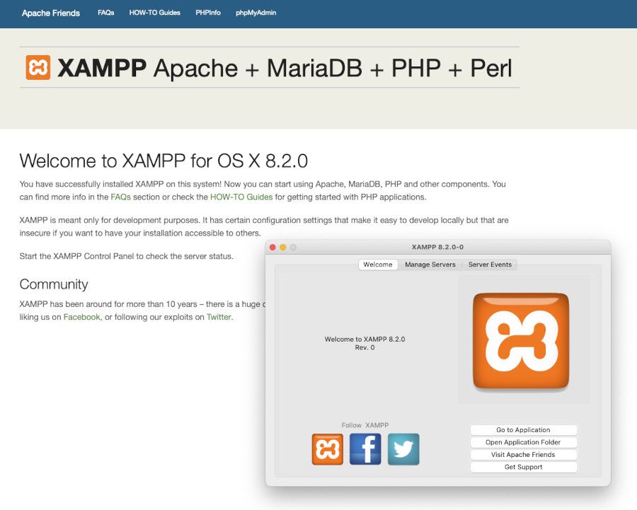 Pantalla de bienvenida y apertura de aplicacion de XAMPP