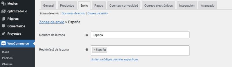 Crear zonas de envío en WooCommerce
