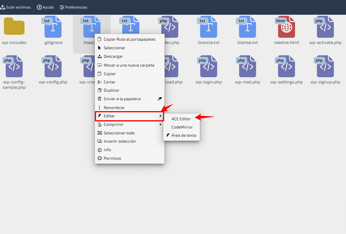 Mostrar archivos ocultos WePanel