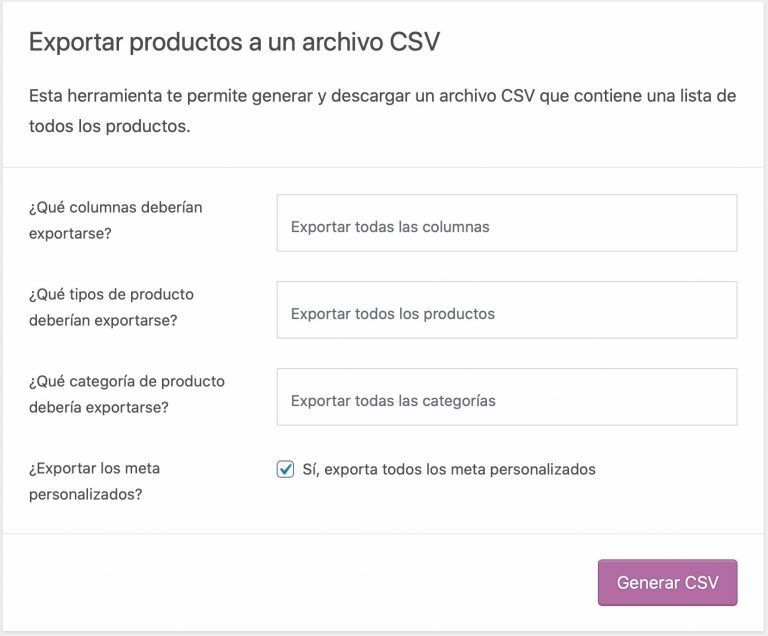 Exportar Productos WooCommerce