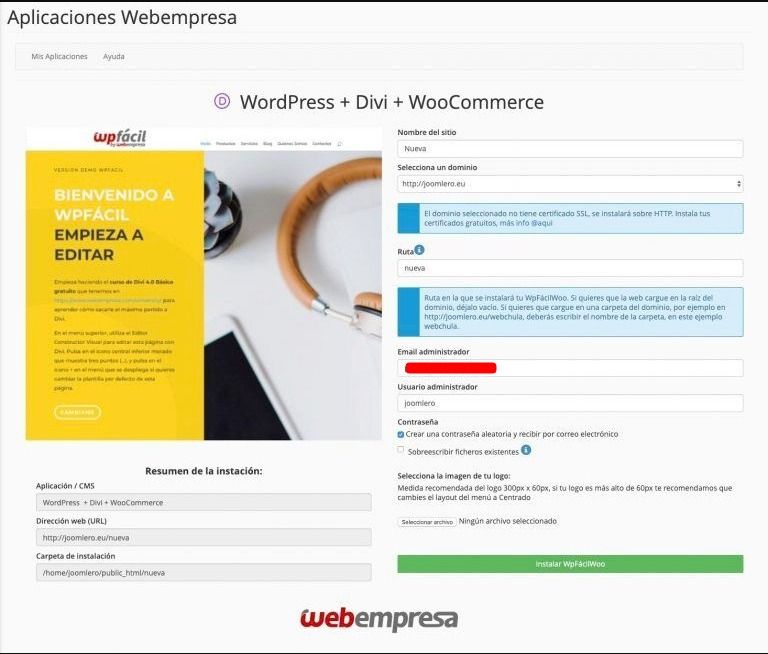 Instalar WordPress Divi