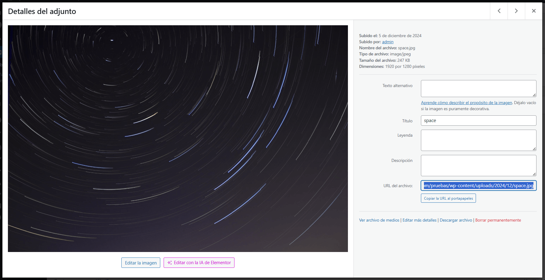 tamaño imagen biblioteca wordpress