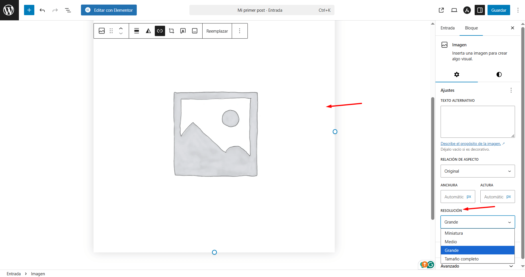 Tamaños imagen en post