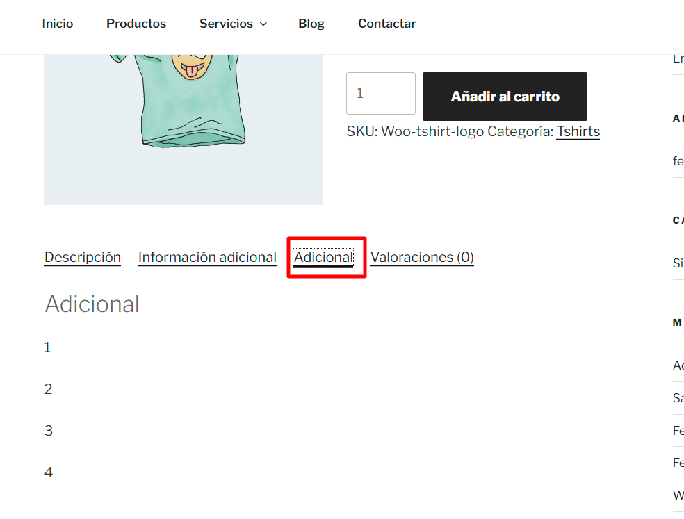 pestaña extra en producto en WooCommerce