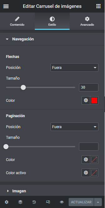 personalizar carrusel de Imágenes de Elementor