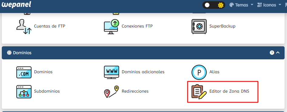 editar dns para apuntar subdominio a otro servidor