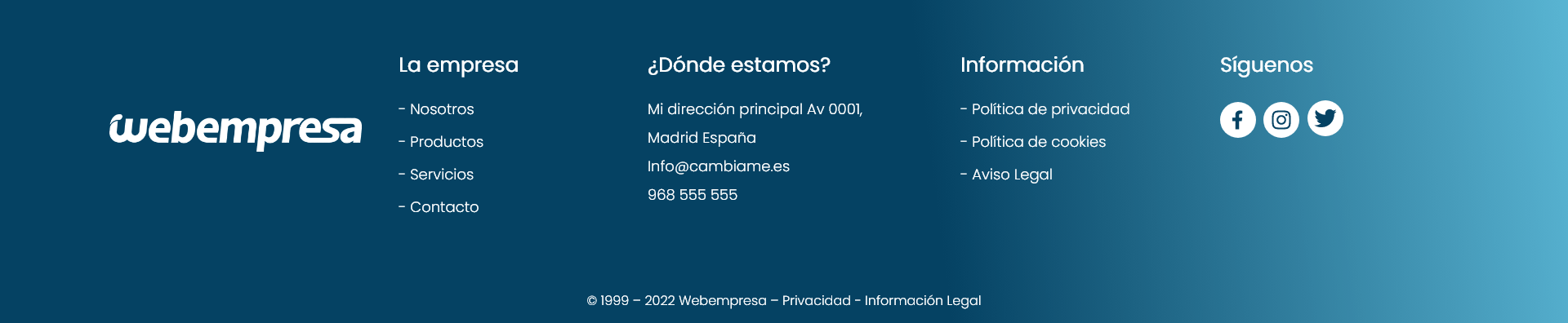 footer de divi de Webempresa