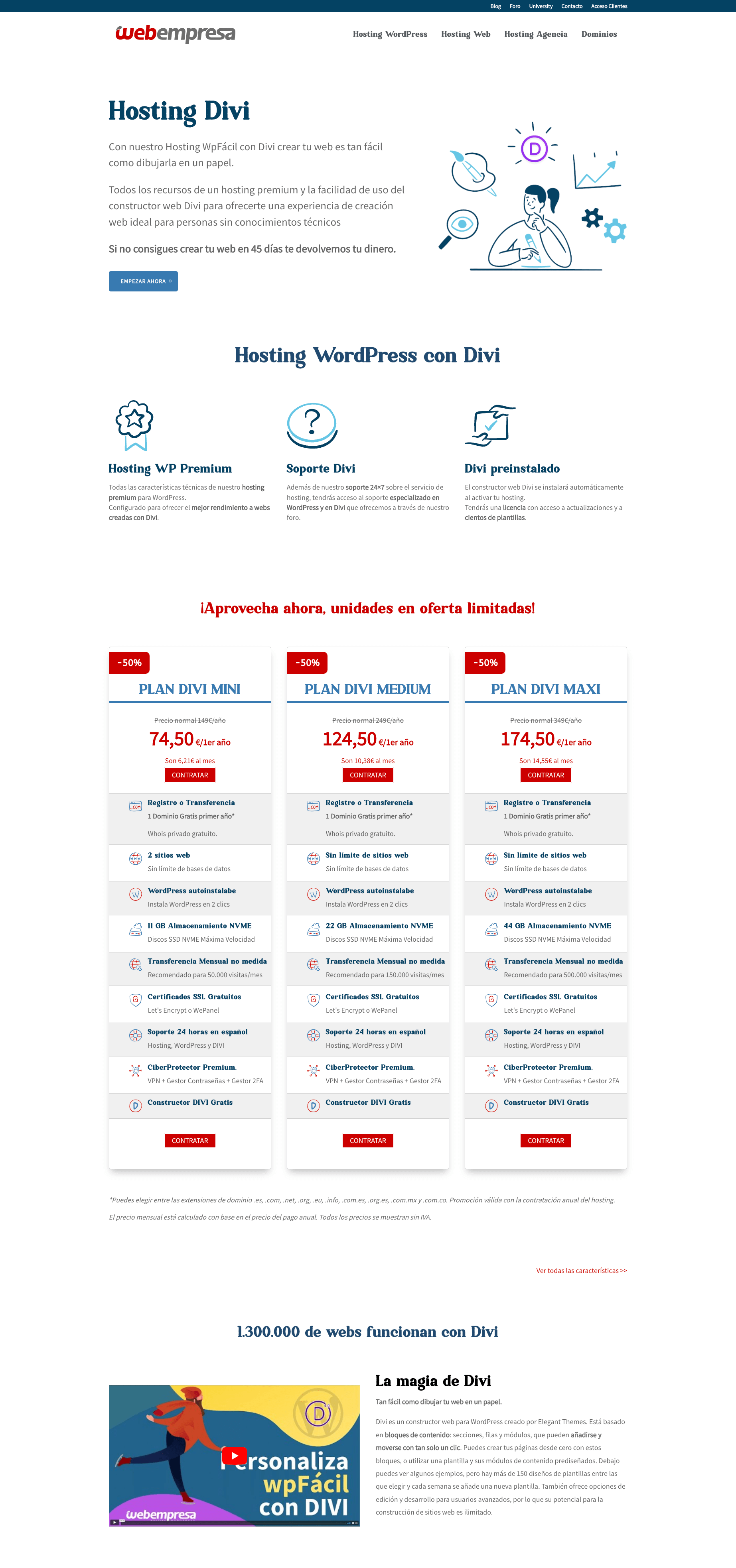 Hosting WpFácil Divi landing