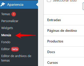 menú de wordpress