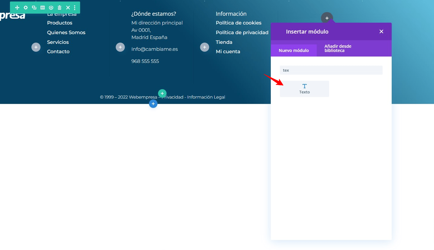 módulo de texto en divi