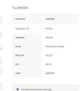 comprobar recargo de equivalencia en WooCommerce