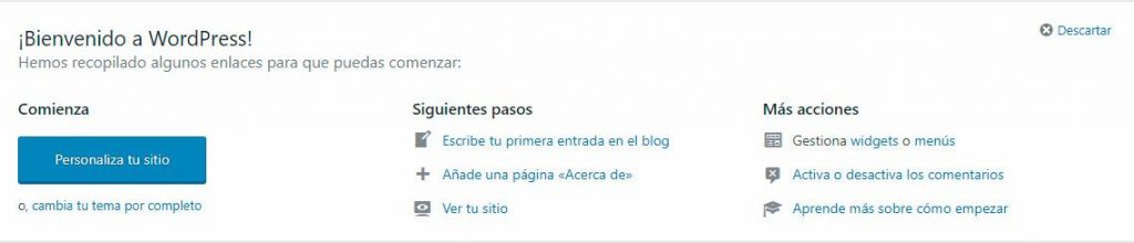 accesos rápidos del escritorio de WordPress