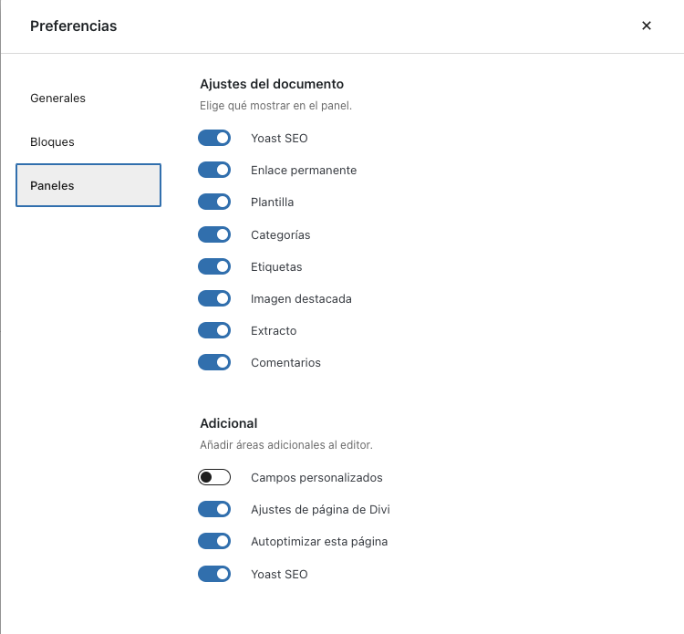 bloques en el escritorio de WordPress