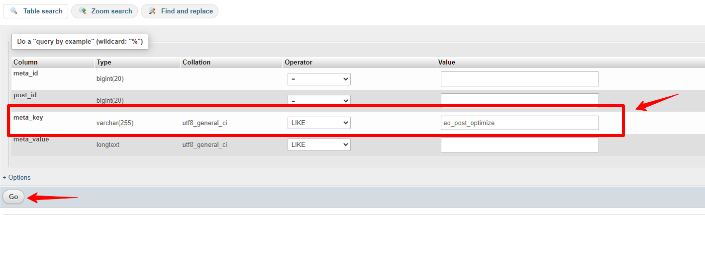 buscar table en phpmyadmin en wepanel