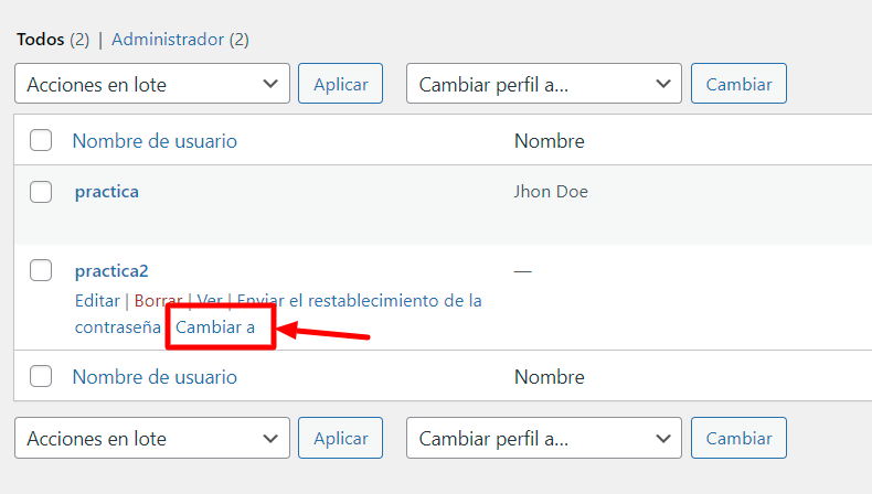 cambiar usuario de WordPress en Backend