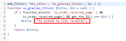 modificar título página de gracias WooCommerce