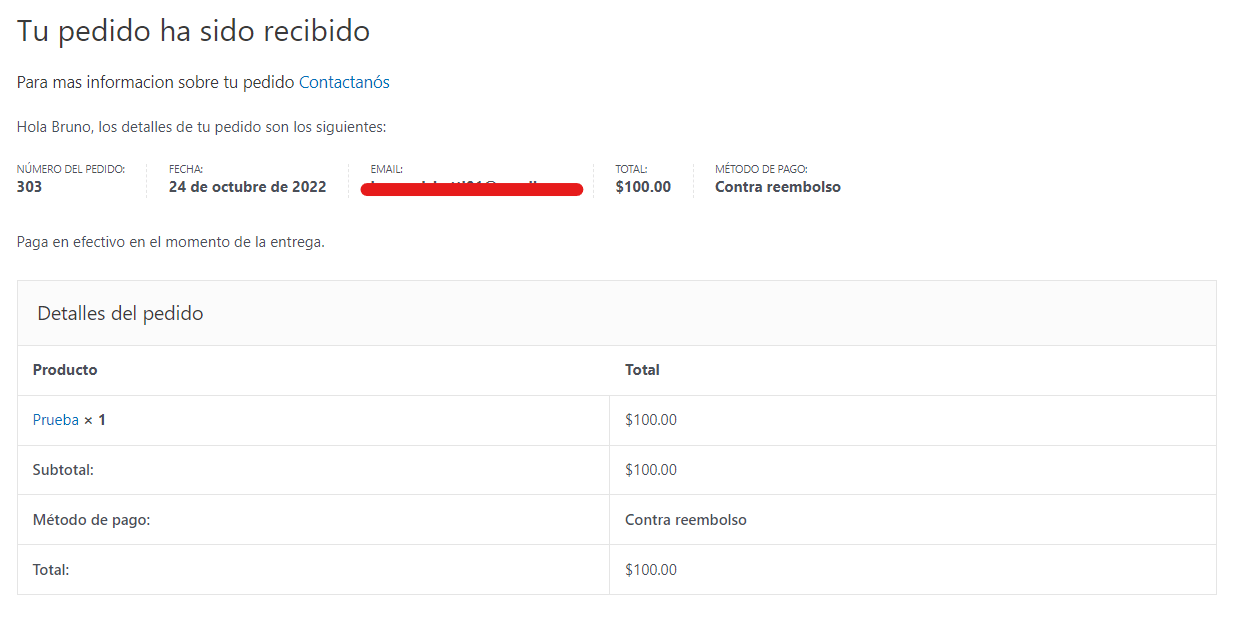 página de gracias personalizada en WooCommerce