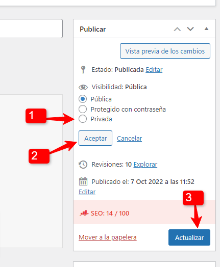 marcar como privada una página