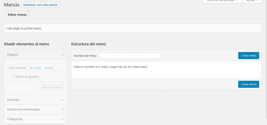 menú WordPress