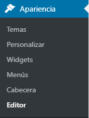 menú de apariencia en WordPress