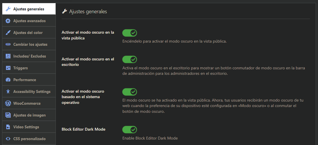 activar modo oscuro en WordPress