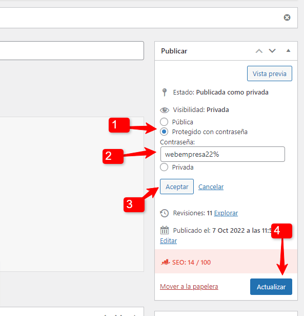 página protegida con contraseña wordpress