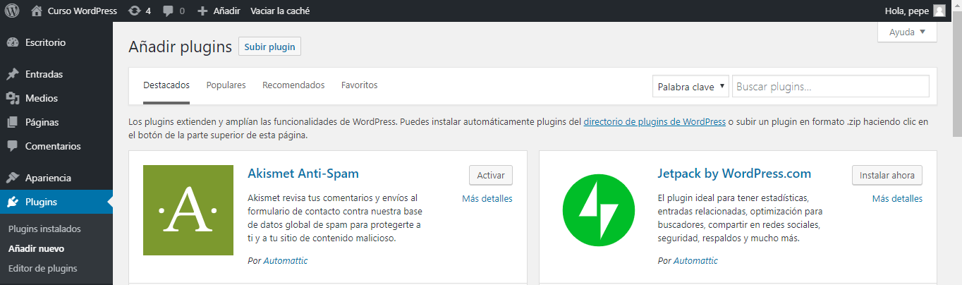 añadir nuevo plugin WordPress