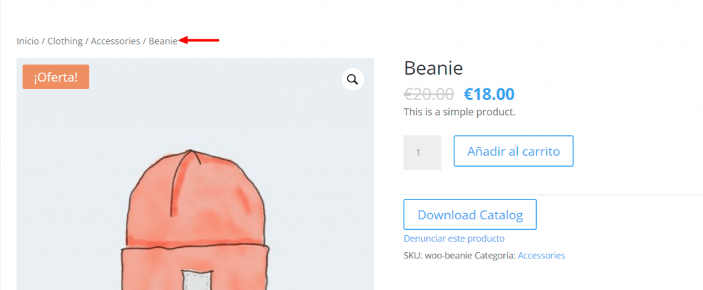 breadcrumb de WooCommerce en productos