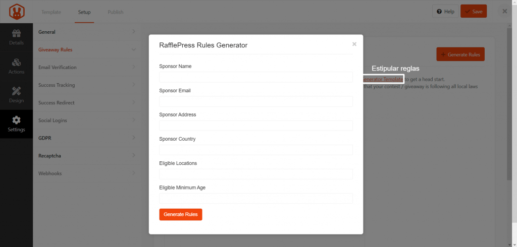 reglas sorteo WordPress