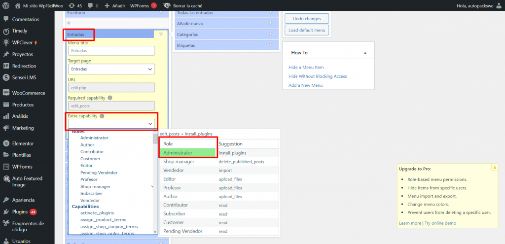 rol para administración de WordPress