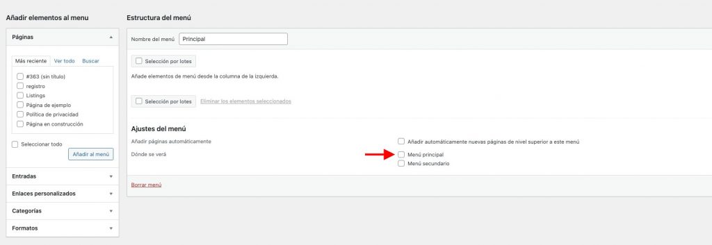 menú como principal WordPress