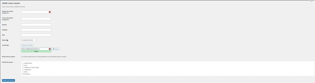 Añadir nuevo usuario en WordPress