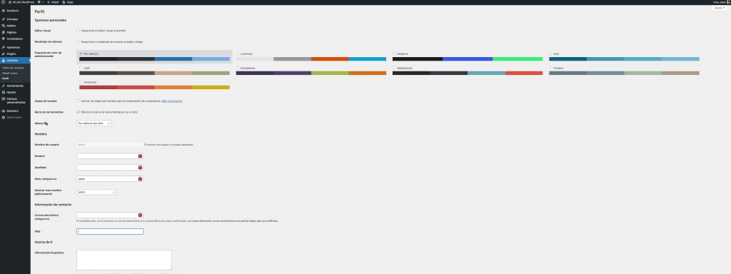 cambiar información usuario WordPress