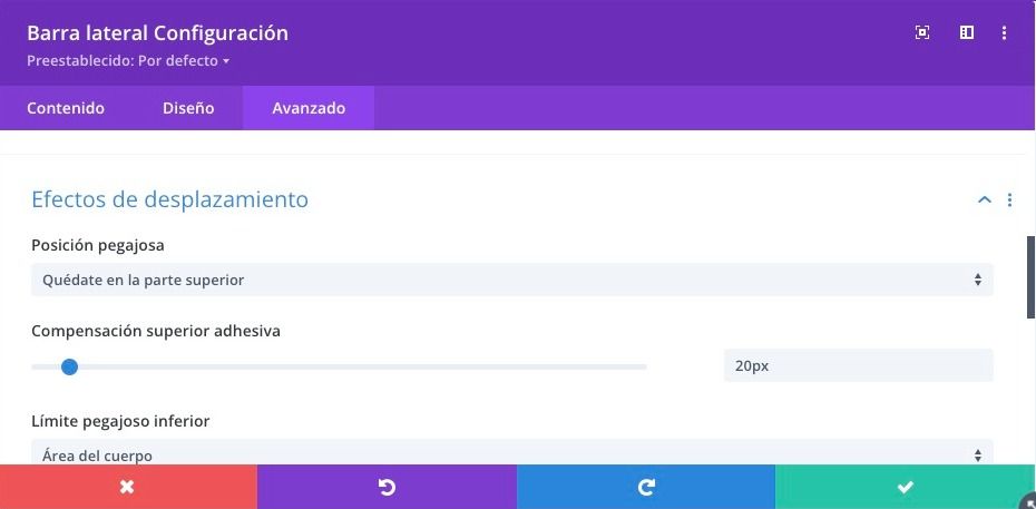 visión de widget fijo en divi