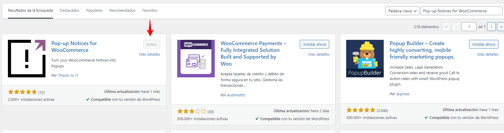 Instalar Pop up-Notices for WooCommerce en WordPress