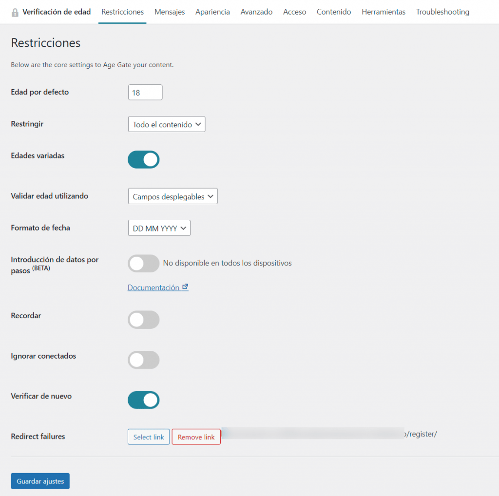 bloqueo por edad en WordPress