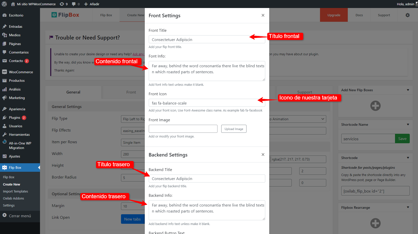 configuracioens de tarjeta flipbox