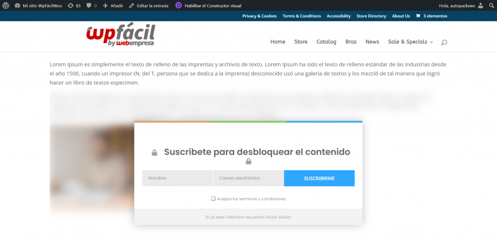 contenido mediante registro en WordPress